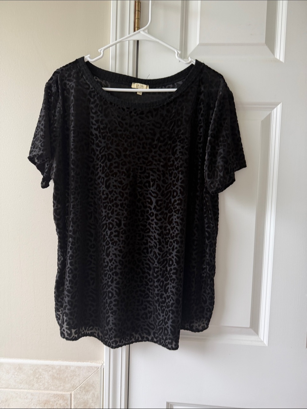 Kori Black Velvet Burnout Animal Print Short Sleeve Top